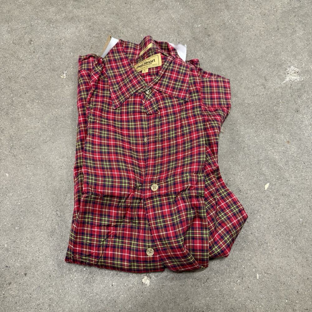 Paul Stuart Shirt Mens Large Yellow Red Plaid Button Up Long Sleeve Casual Work